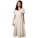 White Evening Dress Female Registration Certificate Dress Famous Banquet Temperament Sedin French Dress Dress HZ0517