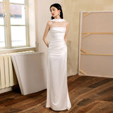 2026 French Light Wedding Dress Bride White Simple Thin Dress Adult Ceremony Banquet With A Front-Faced Morning Dress Woman HZ0517