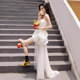 French Breast-Shape Morning Robe Light Wedding Banquet High-End Welcome Out Yarn White Travel Evening Dress Dress Dress Woman HZ0517