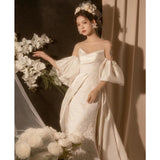 French Retro Bride Light Wedding Dress 2026 Spring New Lace Yarn Brace Fairy Temperament Light Wedding Dress HZ0517