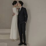 French Simple Hepburn Light Wedding Dress 2026 Spring New Long Sleeves Cover Arm White Set Of Face HZ0517