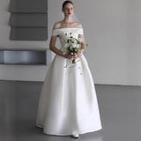 Korean Version Of A Word Shoulder Light Wedding Dress 2025 New Temperament Long French Simple Bride Welcome To The Set Of The Wedding Dress HZ0517