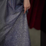Starry Night Dress Dress Female Blue V Collar Light Luxury Niche High-End High-Grade Toasting Wedding Banquet Autumn HZ0517