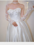 French-Style Silken Dress Simple Bride Breast Lace Out-Dress Light Niche Tail Welcome Evening Dress Dress HZ0517