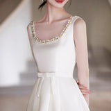 French Engagement Light Yarn White Simple Banquet Small Dress Certificate Registration Daily Dress Retro Evening Dress Woman HZ0517