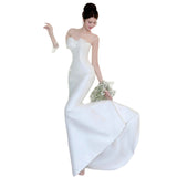 Braming Evening Dress 2026 New Banquet Host Shown Thin Fishtail Dress High-End White Light Wedding Design HZ0517
