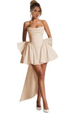New One-Word Shoulder-To-Shoulder Evening Dress Bow Dress Short Ball Birthday Dress HZ0517
