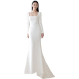Simplicity Of The Bridal Fishtail Skirt Small Tail Lawn Summer Long Sleeves Square Yarn HZ0517
