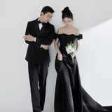 Black Evening Dress Women's 2026 Spring New French Seducable Fishtail Simple Light Wedding Photography Studio HZ0517