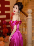 New Chinese Morning Dress Wedding Toast Dress Wedding Dress Luxury Rose Red Shoulder Dress HZ0517