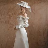 One-Word Shoulder-To-Shoulder Wedding Dress Simple Bride Long Sleeves Out Of The Yarn New Small-Sin-Faced Fishtail Welcome Dress Female HZ0517