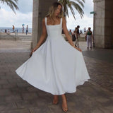 Banquet Dress 2026 Summer New Women's Temperament Square With Sleeveless Belt Sling Dress HZ0517
