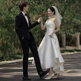 Evening Dress 2026 New Breast-Shape Small Dress Simple Engagement Certificate Registration Dress Bride Go Out Yarn Summer HZ0517