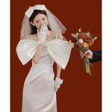 Saffron Light Wedding Dress Bride Small Drag Tail Simple White Fairy Yarn Temperament Repair Fishtail Sling Evening Dress HZ0517