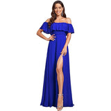 New One-Character Collar Solid-Colored Dress Sleeveless Long-Sleeved-Sided Chiffon Evening Dress Open Skirt HZ0517