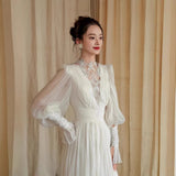 French Retro Long-Sleeved Light Wedding Dress Sen Tie Maid Bridal Engagement Dress HZ0517