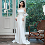 White Evening Dress Fishtail Light Wedding Dress 2026 New Winter Light Luxury Lady Dress Bride Toast Dress HZ0517