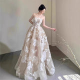 New White Breasted Light Wedding Dress Engagement Senior Feeling Heavy Workeven Dress Wedding Wedding Morning Robes HZ0517