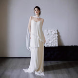 French Light Wedding Dress Bride Simple Niche High-End Feeld Daffron Go Out Of The Yarn Series Super Fairy Small Tail Welcome Dress HZ0517
