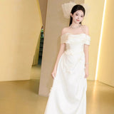 The Dress-Faced Light Wedding Dress With A Word Shoulder-To-Shoulder Morning Woman Wedding Back Door To Thank The Banquet Engagement Certificate Registration Evening Dress HZ0517