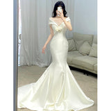 Korean Fascling Fishtail Light Wedding Dress 2026 New French-Style Dens, A Small Tailed Morning Robe HZ0517