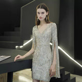 2026 New Banquet Evening Dress Girl Small Short Dress Famous Lady Bodydress Host Temperament V Collar Short Skirt HZ0517