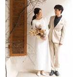 French Light Wedding Dress 2026 New Sensian Long-Sleeved Temperament Apparent Simple Bride White Vertiny Welcome Evening Dress HZ0517
