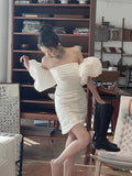 French White Fascing Short Light Wedding Dress 2026 New Party Sexy Morning Robe Wedding Certificate Small Dress HZ0517