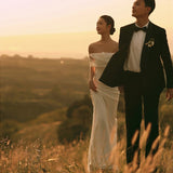 One-Word Shoulder-Sand-Sand-Faced Fishtail Light Wedding Dress Simple Mori Super Fairy Korean Style Yarn Thin Travel Shot White Dress Skirt HZ0517