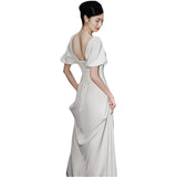 French Simple Light Wedding Dress 2026 Spring New Sen Family Travel Photography Retro-Screative White Bubble Sleeve Annual Meeting Dress HZ0517