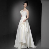 French-Style Densate Light Wedding Dress Bridal High-Grade Feeling Niche Breast-Wearing Floral Dress Sen Series High-End Welcome Yarn HZ0517