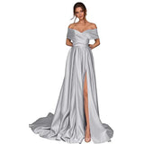 One-Word Shoulder Drag-Tailed Evening Dress Long Party Dress Dress Temperament Performance Suit HZ0517