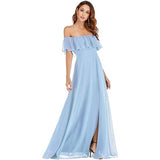 New One-Character Collar Solid-Colored Dress Sleeveless Long-Sleeved-Sided Chiffon Evening Dress Open Skirt HZ0517