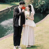Bridal Marriage Certificate Registration Small White Dress 2026 New Super Xian Sen Family Travel Shooting Simple Light Wedding Dress HZ0517