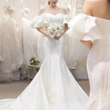 Korean-Style Vertiny Light Wedding Dress New Bridal Simple Body Elegant Waist Fishtail Shoulder Femininity Dress HZ0517