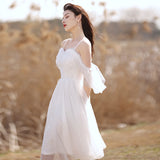 White License Small Dress 2026 New Temperament Short Fairy Elegant Thin Arm Wearing Dress HZ0517