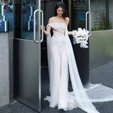 French Niche Sexy Breast-Shaping Light Wedding Dress Sen Is Fairy Tailing Bride Morning Robe Door Yarn Engagement High-End Light Luxury HZ0517