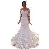 2026 New Wedding Dress Long-Sleeved Fishtail Deep V-Neck Sexy Small Tail Bag Hip Slimming Version Of Wedding Dress HZ0517