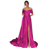 One-Word Shoulder Drag-Tailed Evening Dress Long Party Dress Dress Temperament Performance Suit HZ0517
