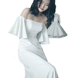 Light Wedding Dress 2026 New Simple Word Shoulder Linen Bride Wedding Fishtail French Hepburn Trip To Shoot The Yarn HZ0517