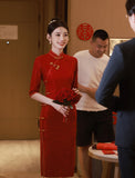 A Toasting Cheongsam Small Bridal Engagement Dress Red Dress Woman Summer Back Door 2026 New Cheongsam HZ0517