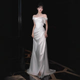 French-Style Linden Face Shoulder Light Wedding Dress High-Grade White Niche Temperament Fishtail Welcome Bride Out Of The Yarn HZ0517