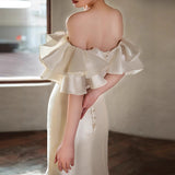 Sing Face Light Wedding Dress 2026 New Bridal Letter-On-Shoulder Retro Fishtail Simple Atmospheric Temperament Elegant Wedding Dress HZ0517