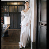 Vintage Light Wedding Dress Court Hepden Bride Long-Sleeved Welcome Suit Temperament Thin French Simple Simplicity Of Simplicity Of The Dress Woman HZ0517