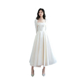 Simplicity Light Wedding Dress 2026 New Korean Version Of Simple Thin Hepburn Style Long-Sleeved Bride Small Art Exam Dress Dress Dress HZ0517