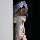 French Light Wedding Dress 2026 New Bridal Temperament Simple Out Of The Yarn Small Word Shoulder-To-Shoulder-Style White Dress HZ0517