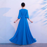 Blue Grand Choir Performance Costume Femininity Elegant Long Dress Stage Presided Over The Competition Dress Performance Costume HZ0517