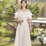 White Dress Girl A Word On The Shoulder Long Card Registration Dress Small Birthday Party Can Usually Wear HZ0517
