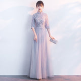 Smoke Gray Chinese Banquet Evening Dress Women 2026 New Summer Annual Meeting Dress Dress Dignified Atmospheric Long HZ0517