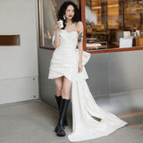 Morning Robe Light Wedding Dress Short Sexy Bosom Out Yarn Exterior Travel French Birthday License Small White Dress HZ0517